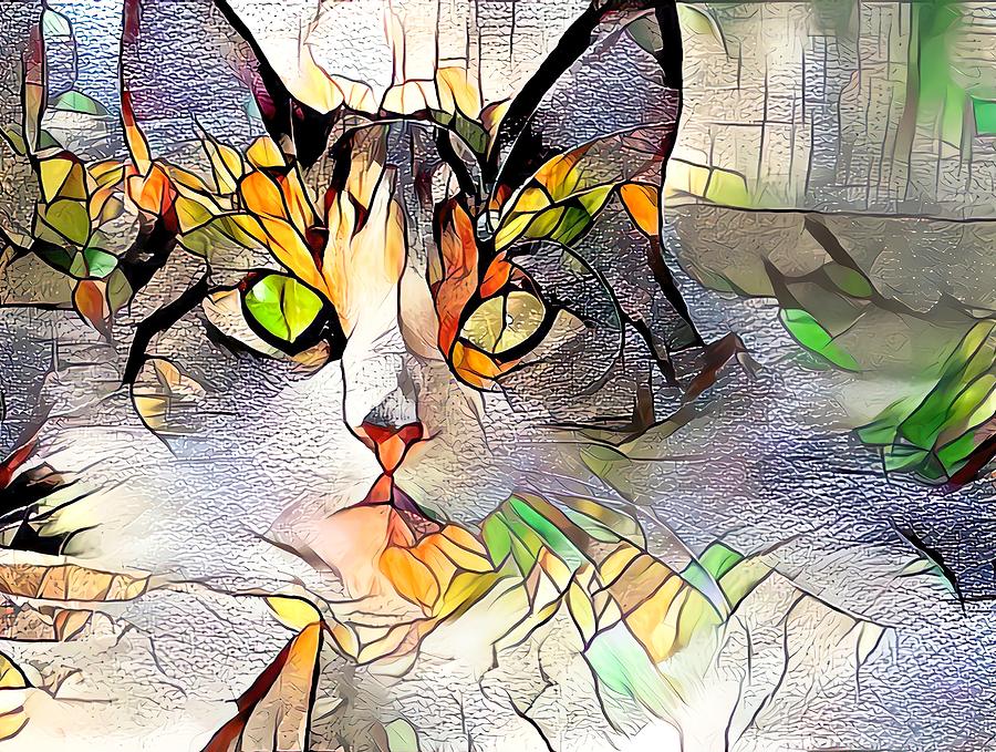 Kitten On Stained Glass Orange Digital Art by Don Northup