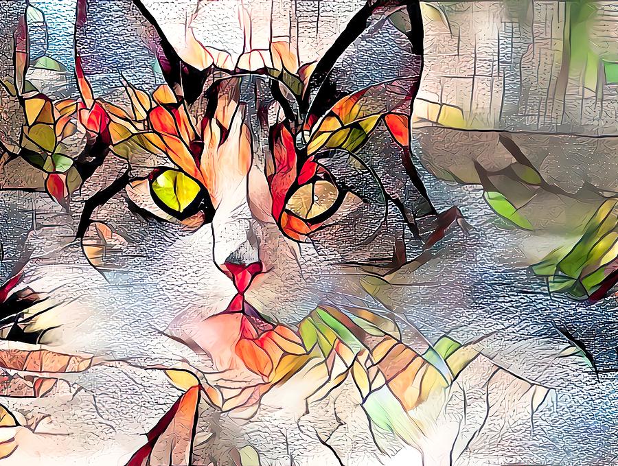 Kitten On Stained Glass Red Digital Art by Don Northup