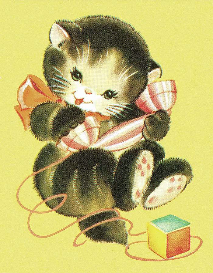 Vintage Drawing - Kitten Playing by CSA Images