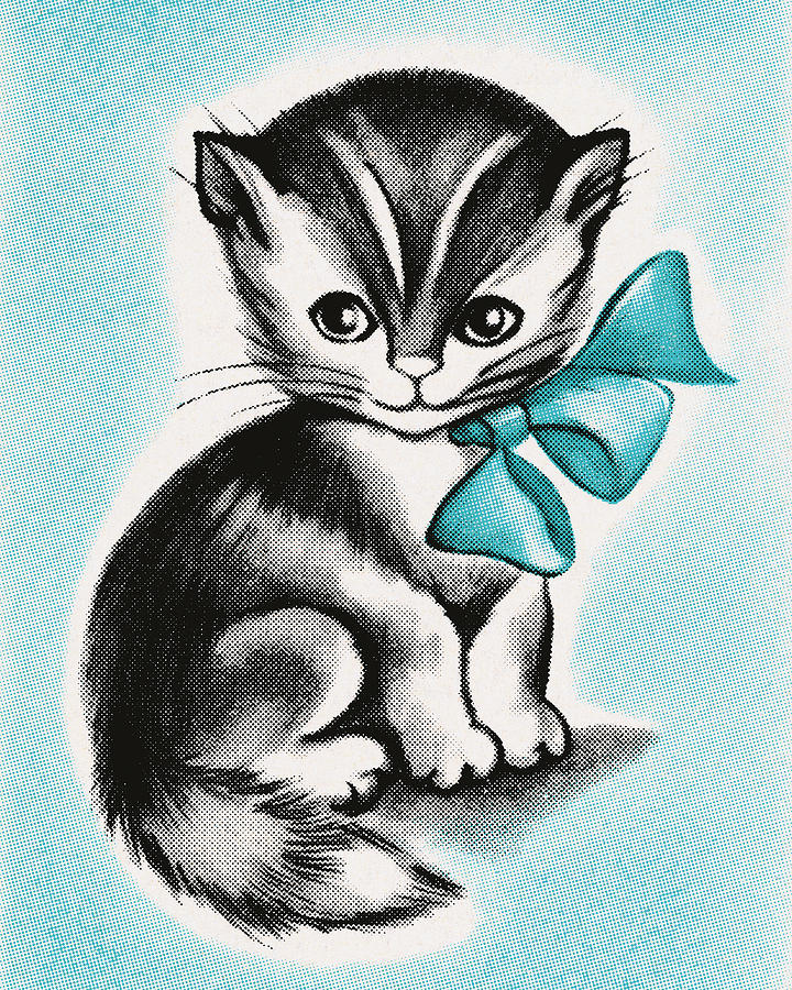 Vintage Drawing - Kitten with a Bow by CSA Images