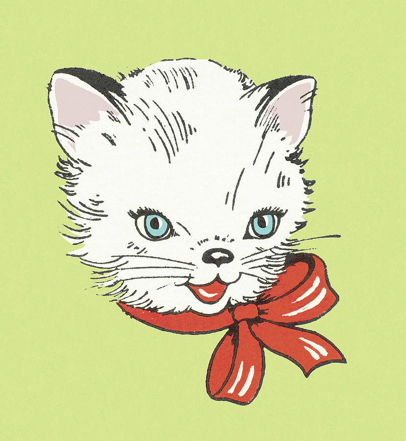 Vintage Drawing - Kitten with bow by CSA Images