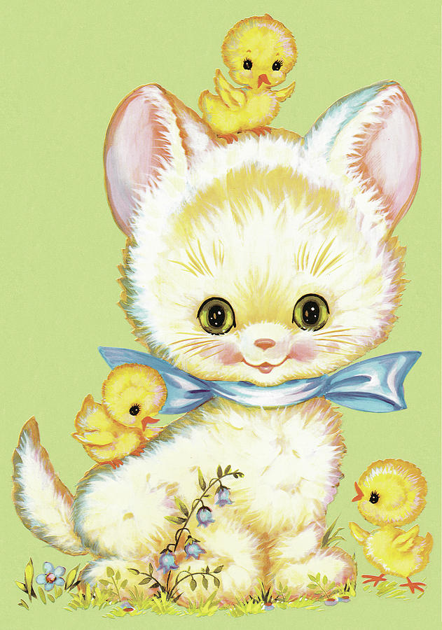 Chicken Drawing - Kittens and chicks by CSA Images