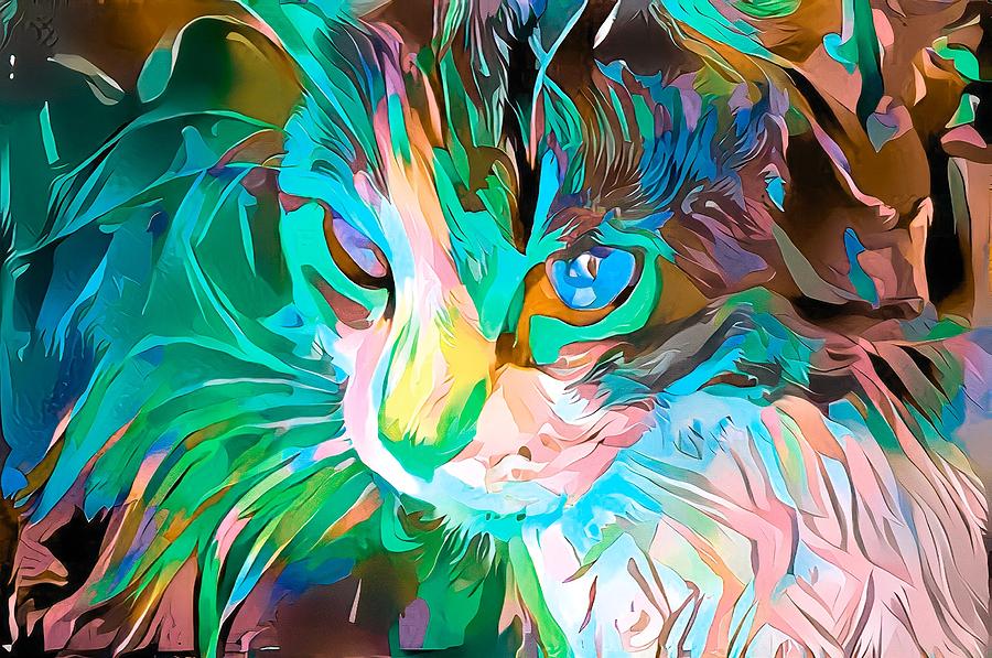 Kitty Abstract Flowing Paint Blue Green Digital Art by Don Northup