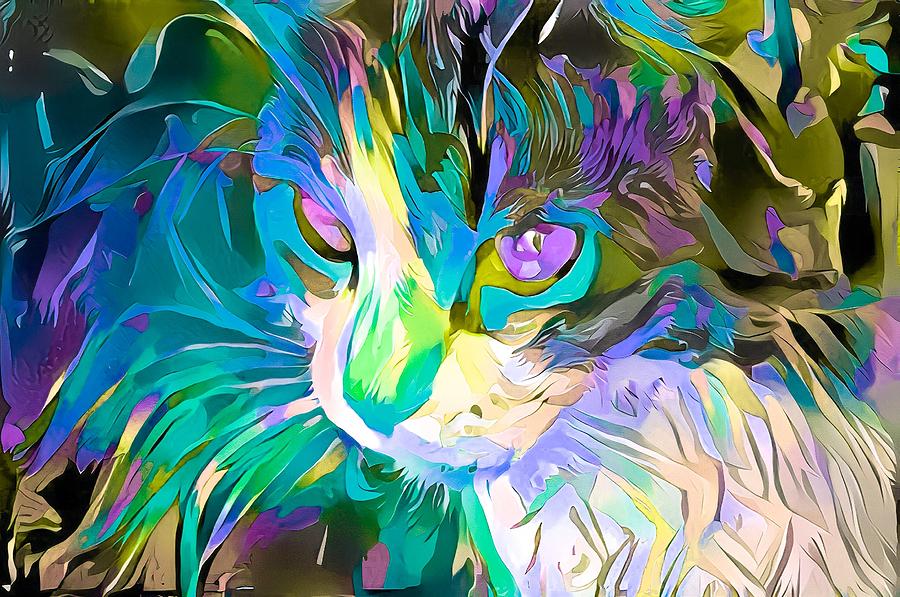 Kitty Abstract Flowing Paint Purple Digital Art by Don Northup