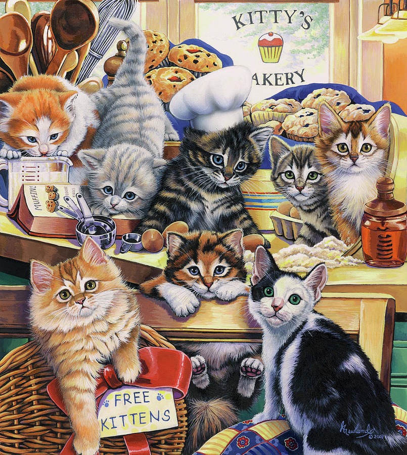 Animal Painting - Kitty Bakery by Jenny Newland