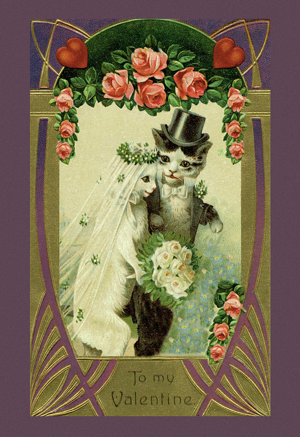 Kitty Bride And Groom Painting by Unknown