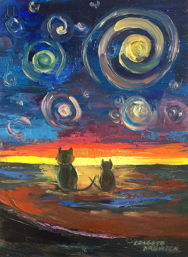 Kitty Night Painting by Celeste Drewien
