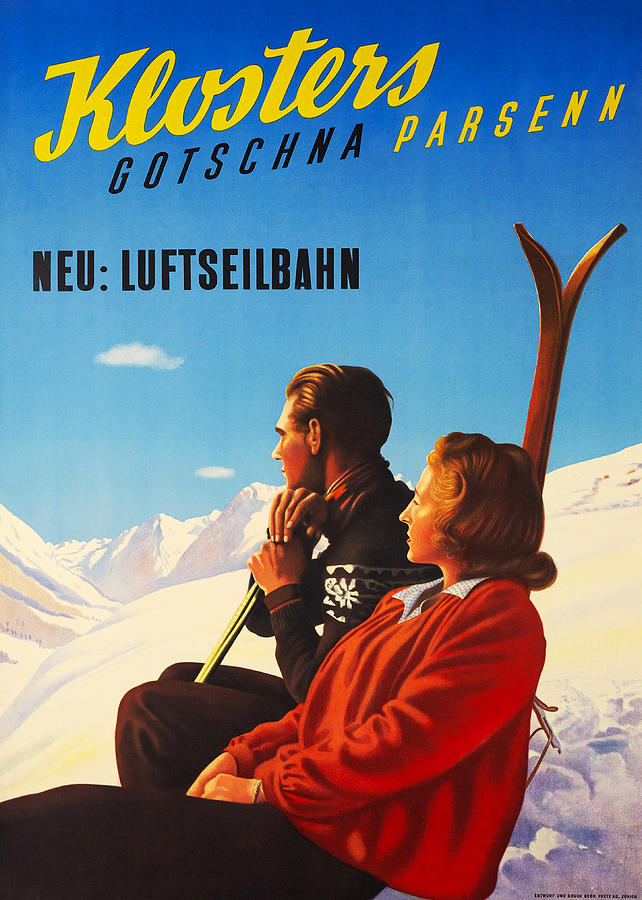 Klosters Gotschna Parsenn Vintage Skiing Poster Digital Art by Carlos V