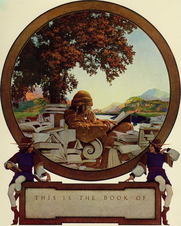 Knave of Hearts - Bookplate - The reading of books Painting by Maxfield Parrish