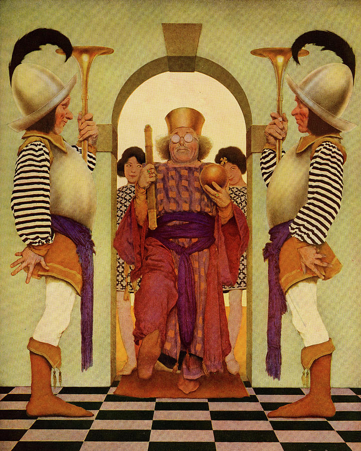 Knave of Hearts - enter the king with buglers Painting by Maxfield Parrish