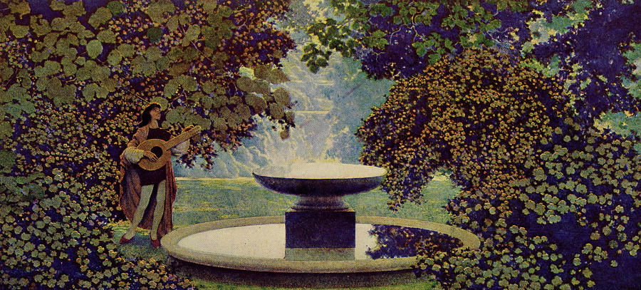Knave of Hearts - Lute Player by a fountain Painting by Maxfield Parrish