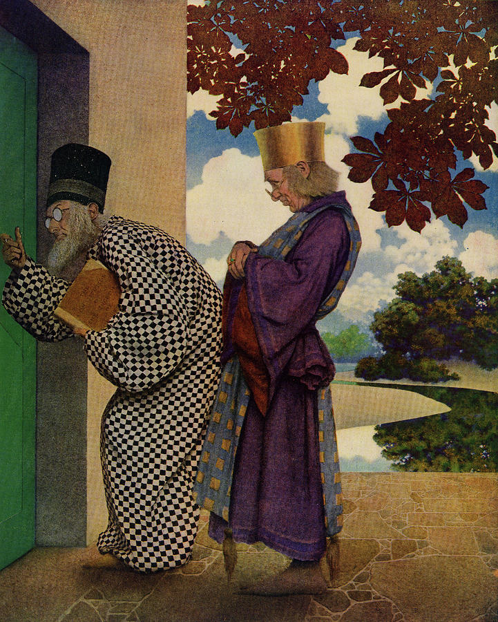 Knave of Hearts - wise men knocking at the door Painting by Maxfield Parrish
