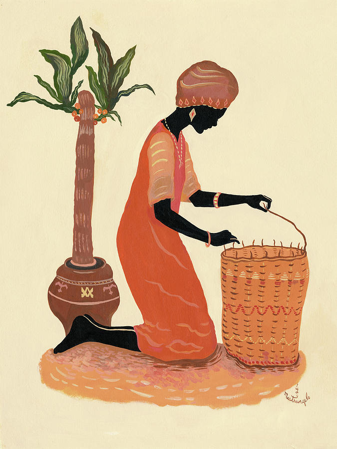 Flower Digital Art - Kneeling Right Weaving Basket - Orange Dress by Judy Mastrangelo