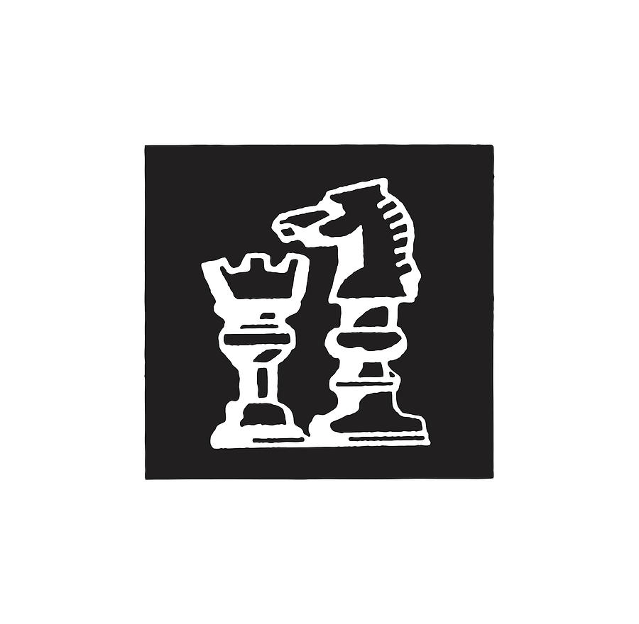 Black And White Drawing - Knight and Rook Chess Pieces by CSA Images