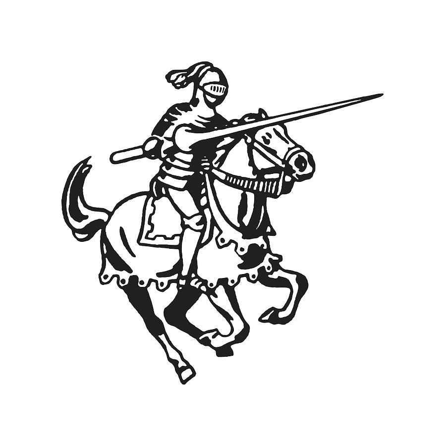 Black And White Drawing - Knight Jousting by CSA Images