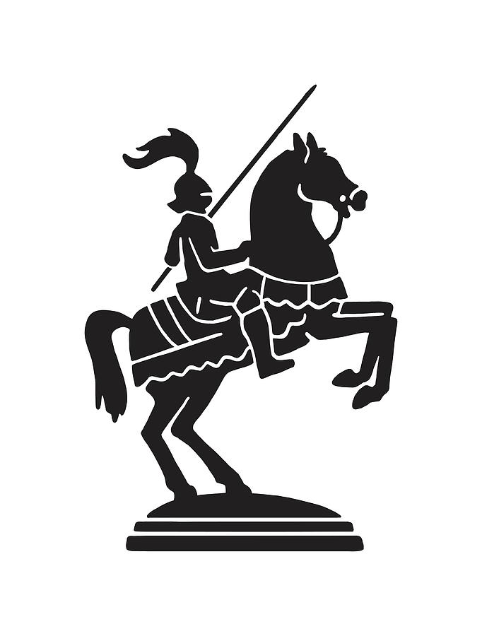 Black And White Drawing - Knight on Horseback by CSA Images
