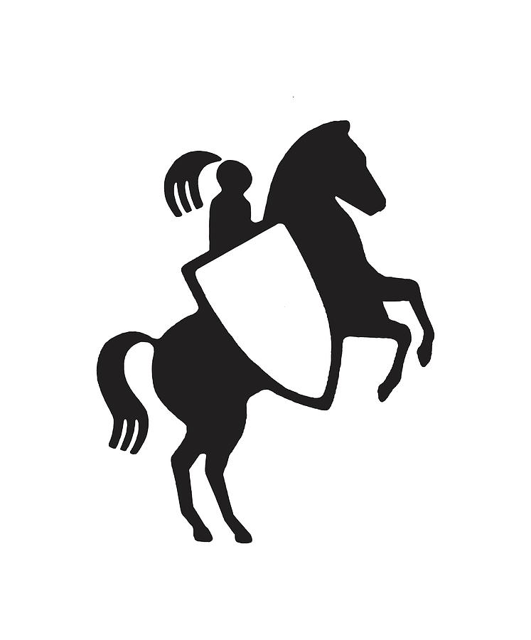 Black And White Drawing - Knight on Horseback with Shield by CSA Images