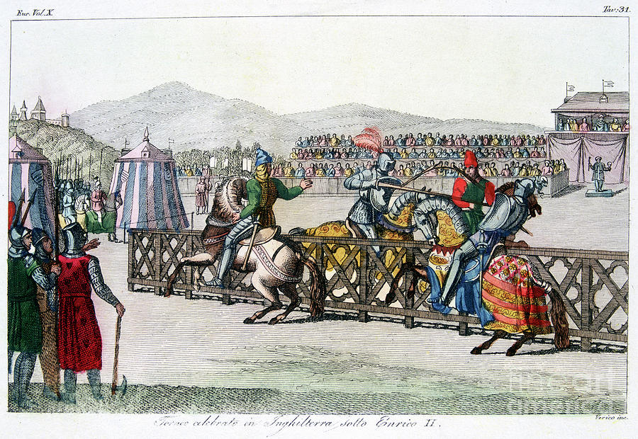 Knights Jousting At A Tournament, 12th Drawing by Print Collector