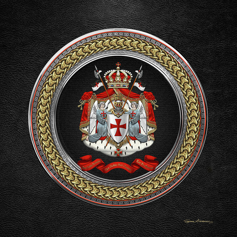 Knights Templar Digital Art - Knights Templar - Coat of Arms Special Edition over Black Leather by Serge Averbukh