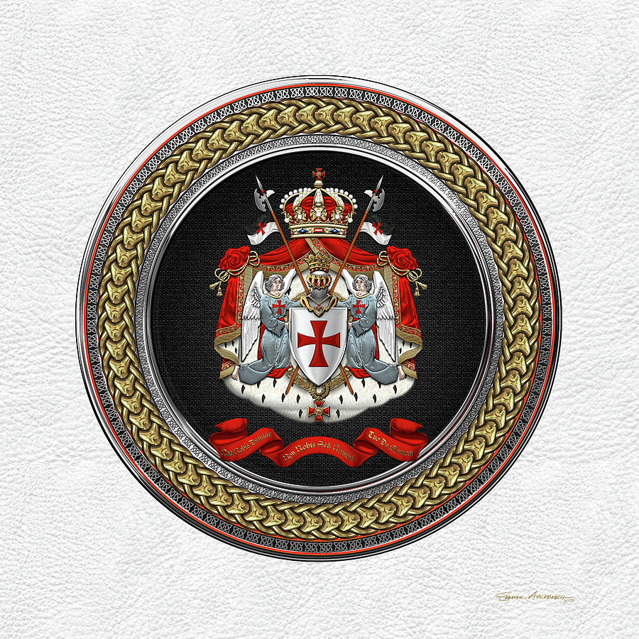 Knights Templar - Coat of Arms Special Edition over White Leather Digital Art by Serge Averbukh