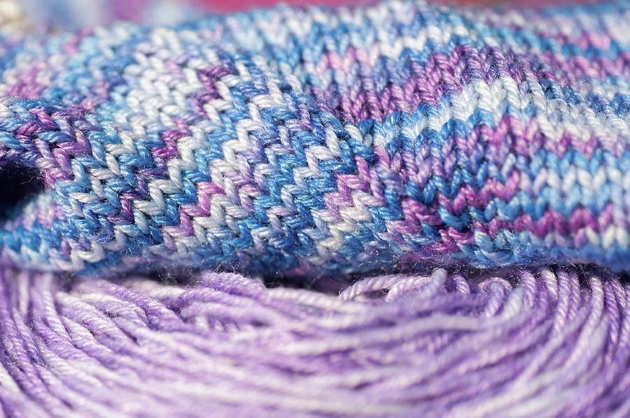Knitting Hobbies Series. Purple Pastel Yarn and Knit Photograph by