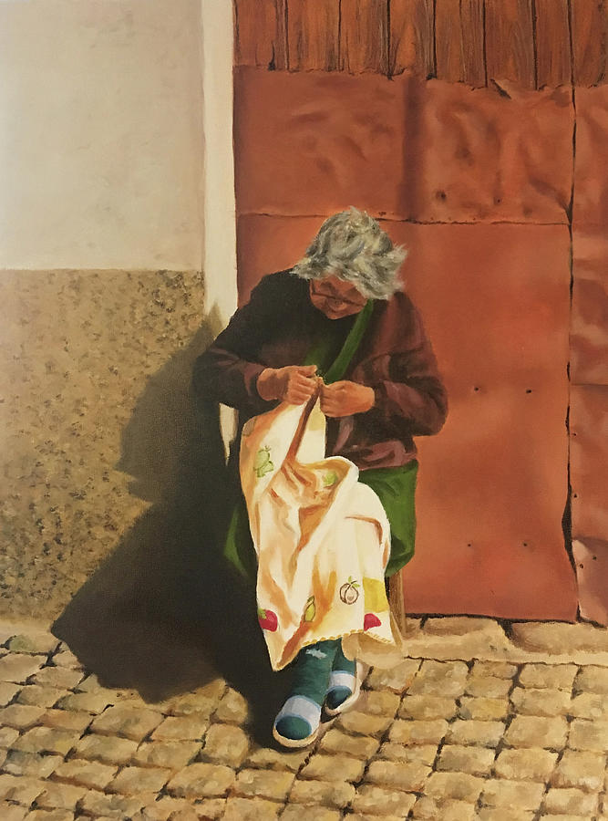 Knitting in the Sun Painting by Richard Ginnett