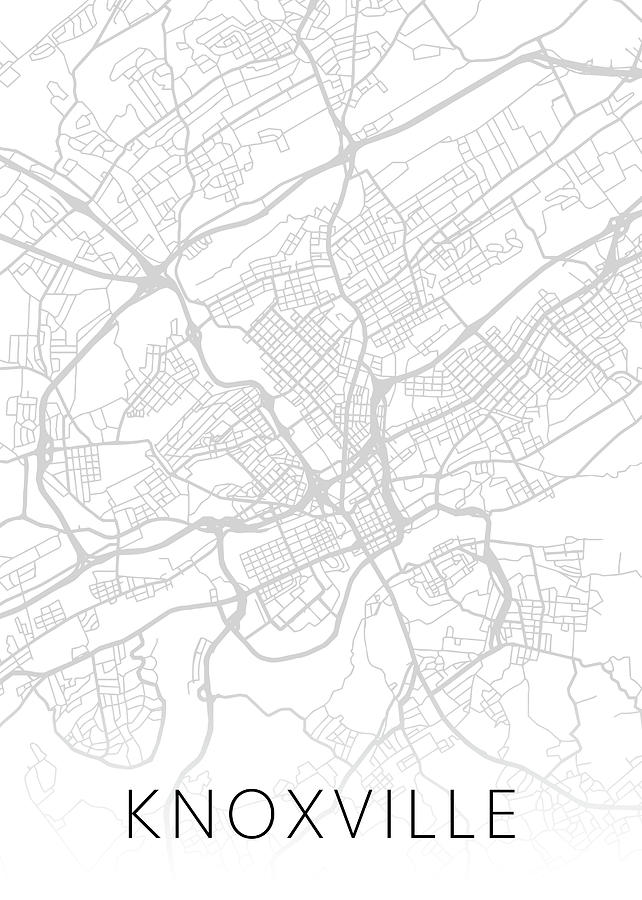 Knoxville Tennessee City Street Map Minimalist Black and White Series ...