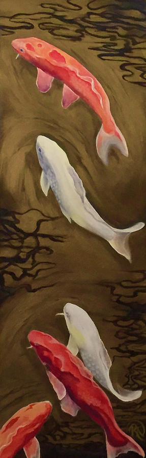 Koi Among Gold Waters #2 Painting by Renee Noel