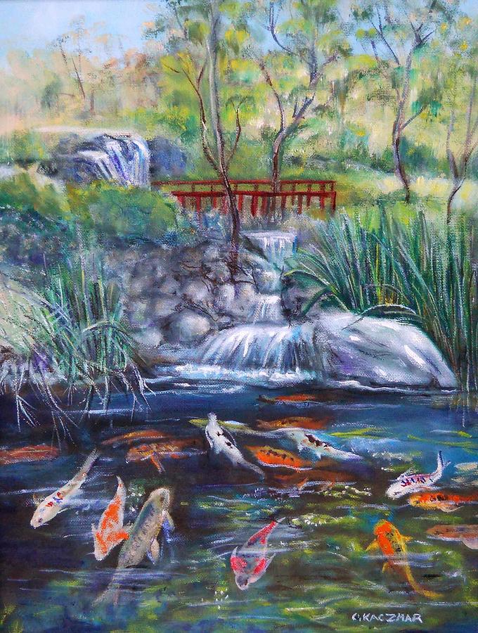 Koi in Japanes Garden Painting by Olga Kaczmar