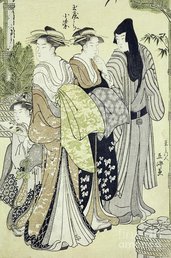 Komurasaki Of Tama Ya, New Years Day Woodblock Print Painting by Hosada Gokei Or Gokyo