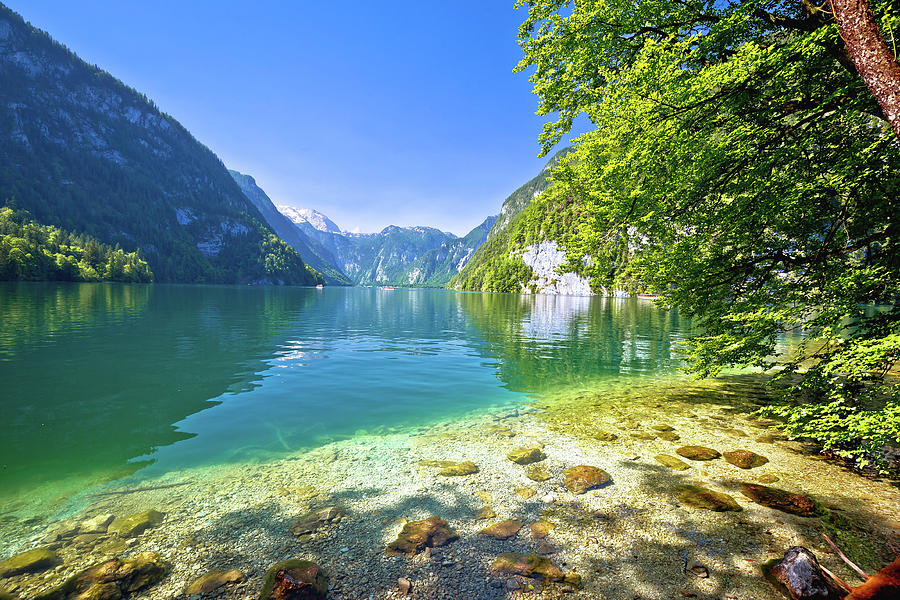 Konigssee Alpine lake idyllic coastline cliffs view Photograph by Brch ...