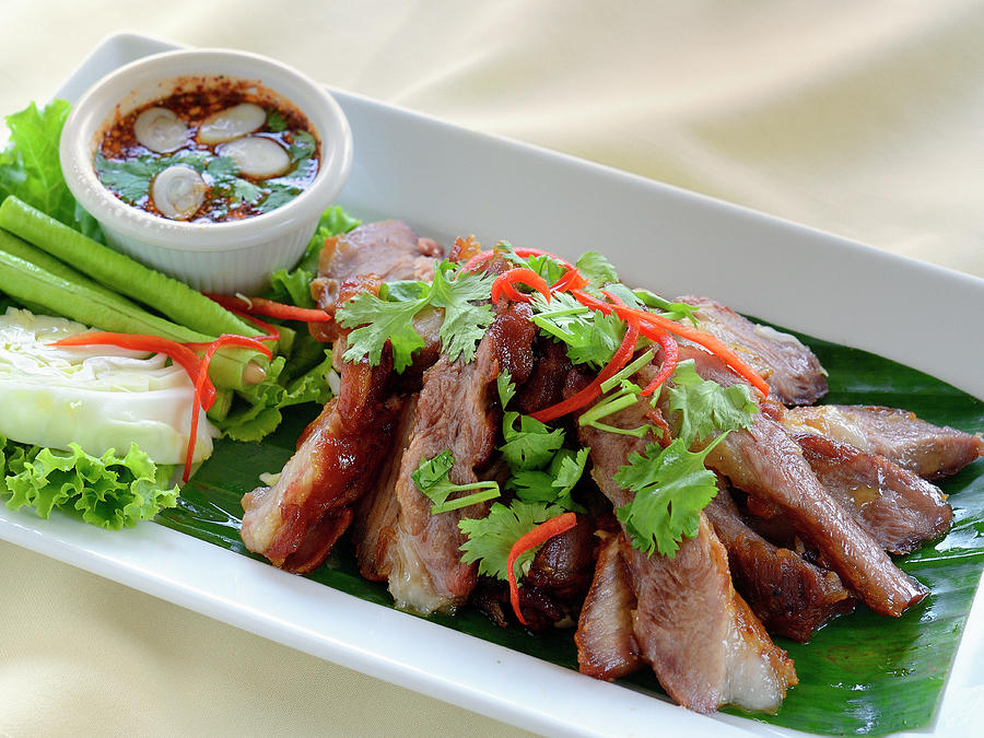 Kor Moo Yang grilled Pork Neck, Thailand Photograph by Kaktusfactory