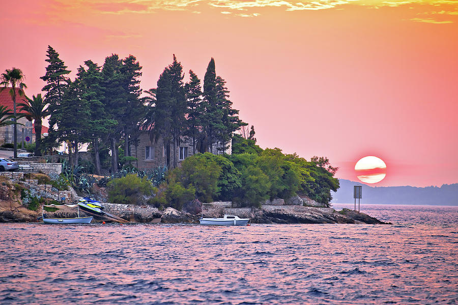 Korcula coastline colorful sunset view Photograph by Brch Photography