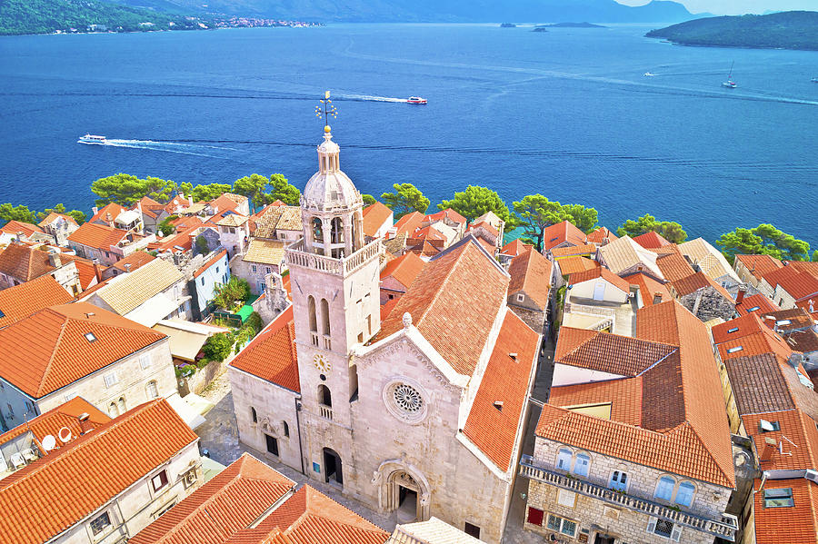 Korcula. Historic town of Korcula cathedral and architecture aer Photograph by Brch Photography