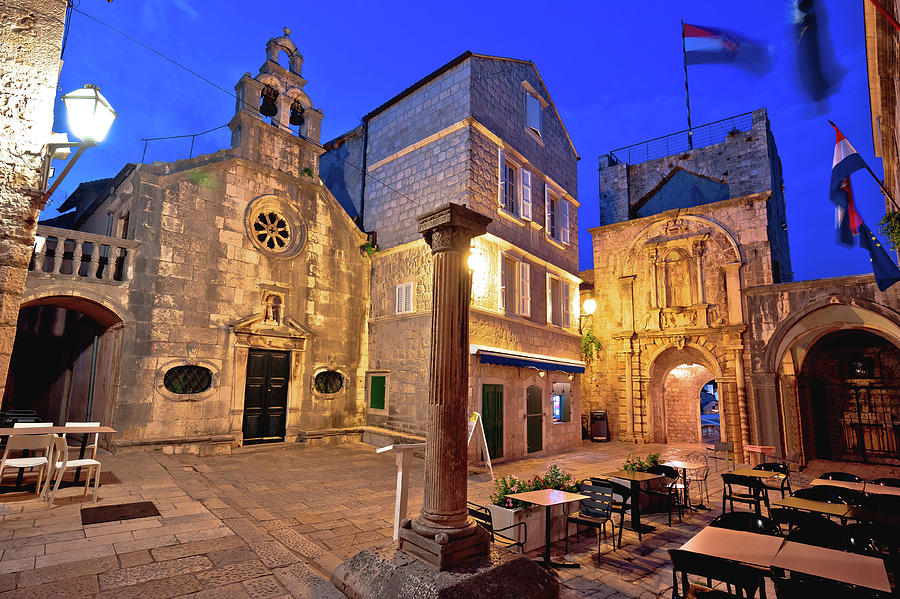 Korcula town gate and stone square evening view Photograph by Brch Photography