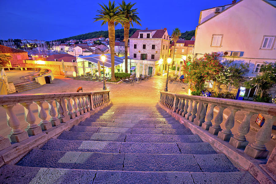 Korcula town gate stone steps and historic architecture evening  Photograph by Brch Photography