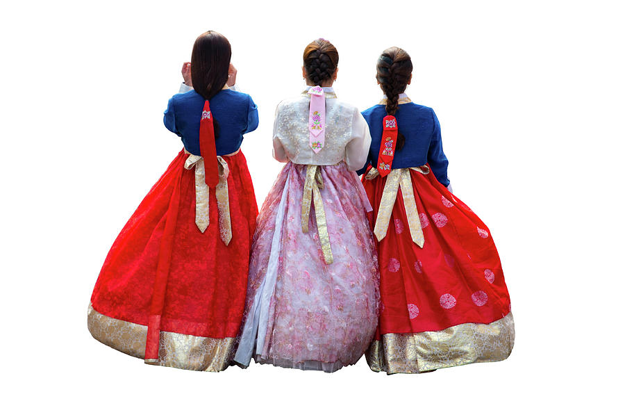 Korean girl in hanbok korean dress with isolated background  Photograph by Anek Suwannaphoom