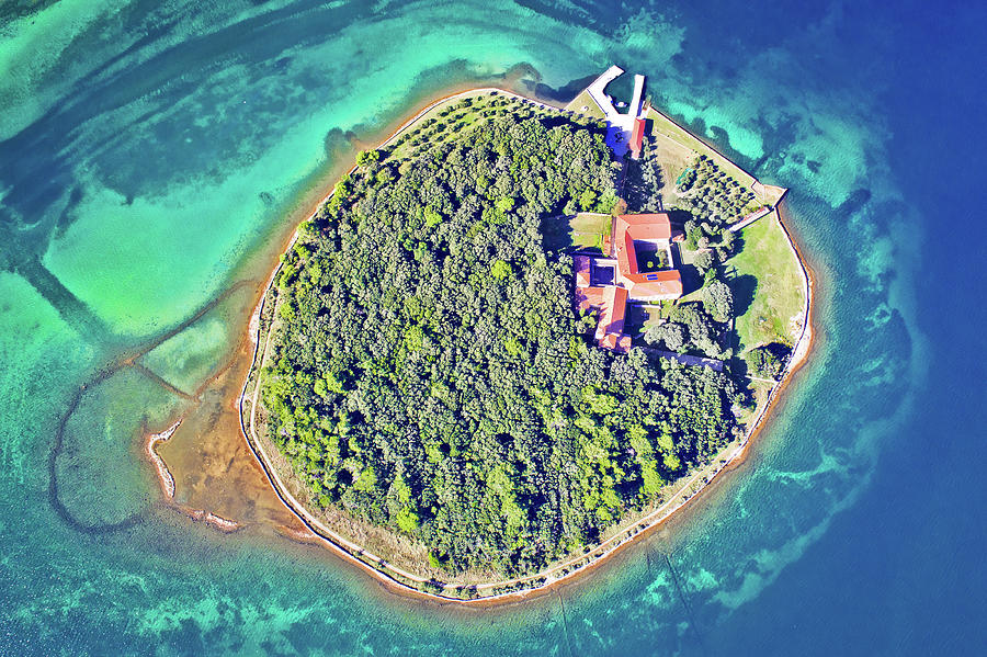 Kosljun. Adriatic island of Kosljun in Punat bay aerial view, Is Photograph by Brch Photography