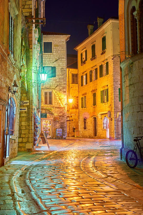 Architecture Photograph - Kotor Old Town Street At Evening by Jan Wlodarczyk