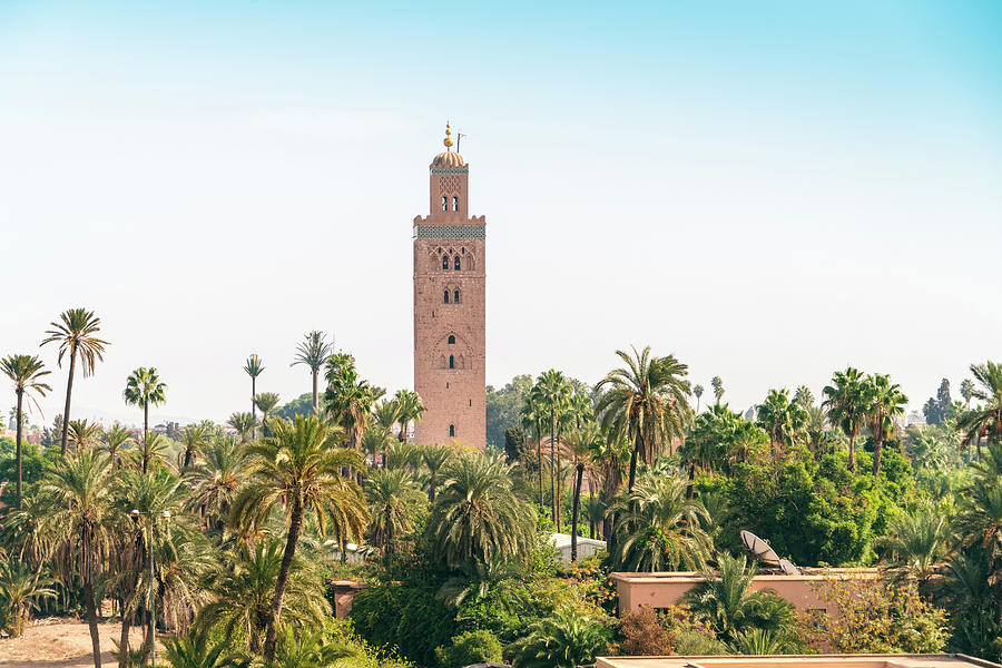 Architecture Photograph - Koutoubia Mosque Minaret With Palm Trees In Foreground by Cavan Images
