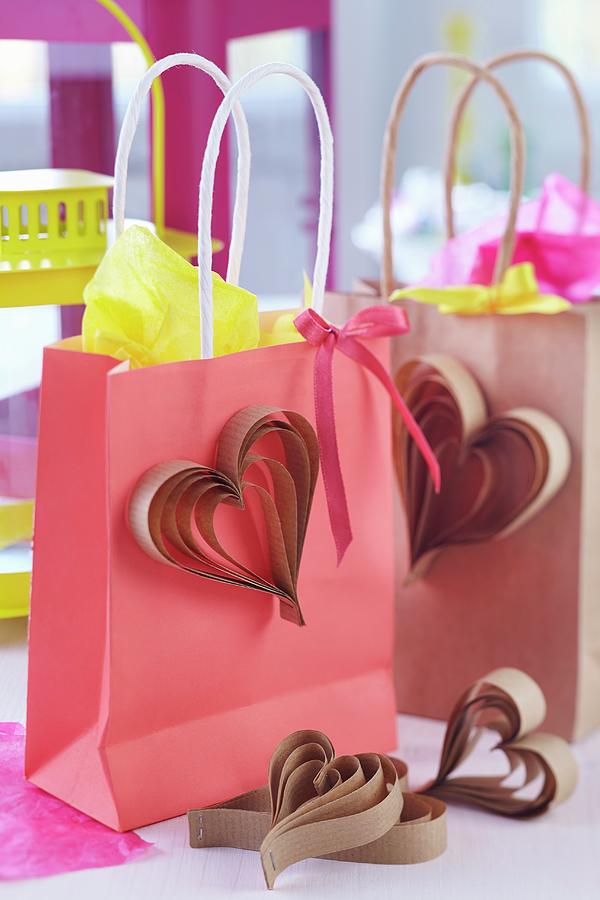 Kraft Paper Gift Bags Decorated With Paper Hearts Photograph by Franziska Taube