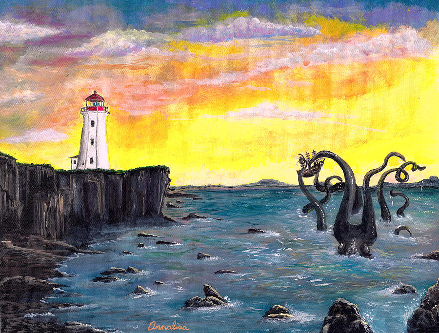 Kraken by the Lighthouse Painting by Annalisa Rivera-Franz