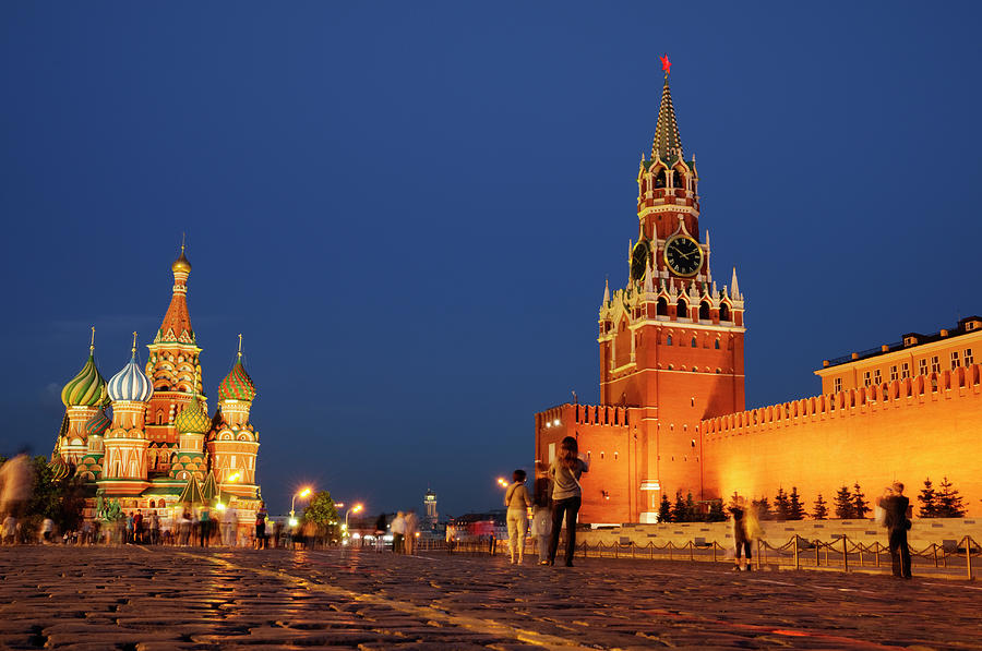 Kremlin Spasskaya Tower And St Basil Photograph by Travelif