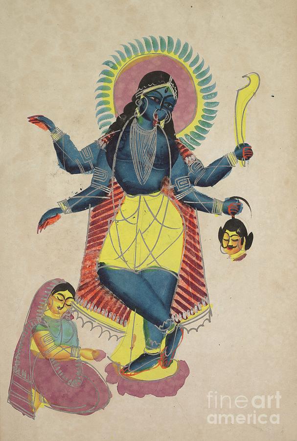 Krishna As Kali Worshipped By Radha Drawing by Heritage Images