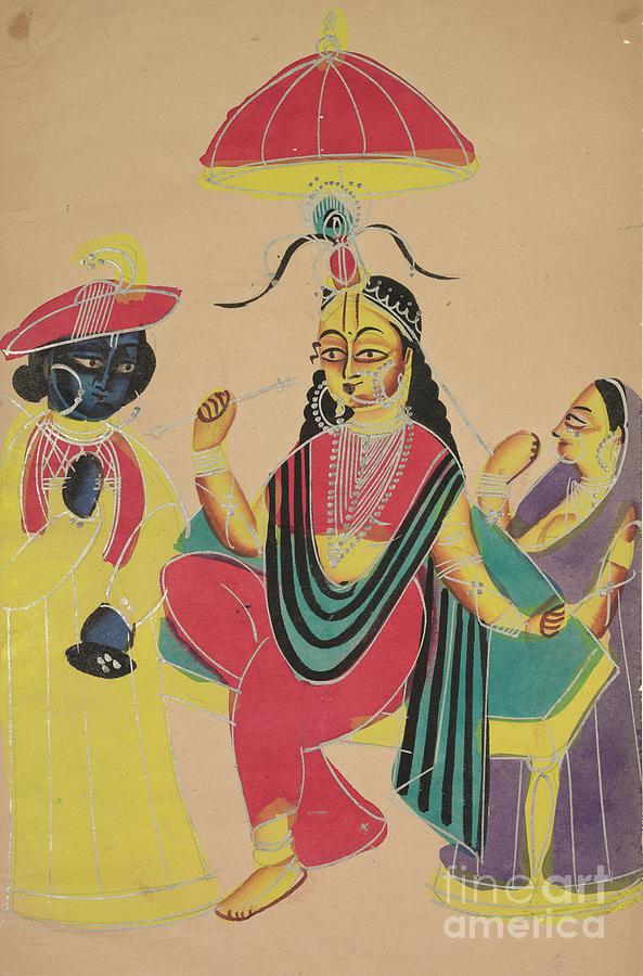 Krishna Standing By Radha Who Is Seated Drawing by Heritage Images