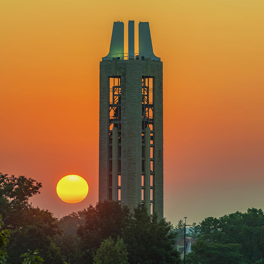 University Of Kansas Photograph - KU Campanile Bell Tower Sunrise 1x1 - Lawrence Kansas by Gregory Ballos