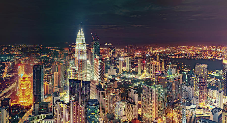 Kuala Lumpur skyline aerial night view Photograph by MotHaiBaPhoto Prints