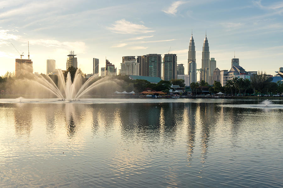 Architecture Photograph - Kuala Lumpur Skyline And Fountation by Prasit Rodphan