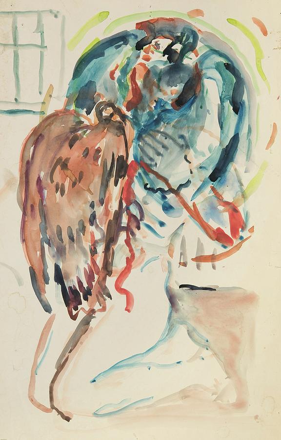 Edvard Munch Painting - Kunstneren Og Hans Syke Oye. Knelende Kvinnelig Akt Med Orn by Edvard Munch