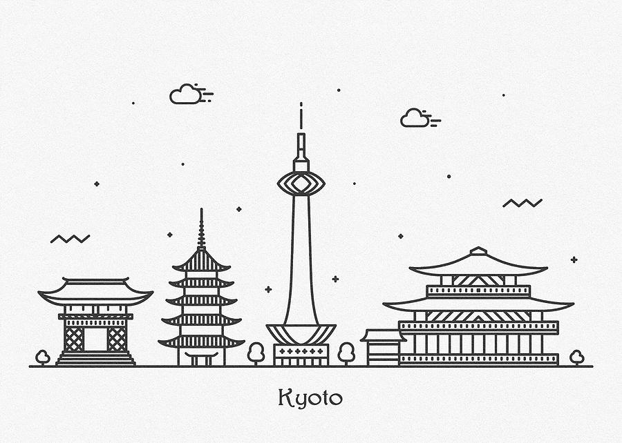 Memento Movie Drawing - Kyoto Cityscape Travel Poster by Inspirowl Design